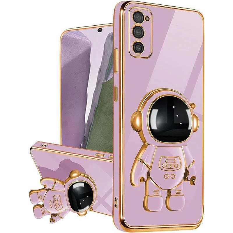 For Reno 12 Pro 13F Plating Astronaut Ring Stand Holder Case For OPPO A60 A79 A98 Realme C67 C65 Soft Silicone Shockproof Cover