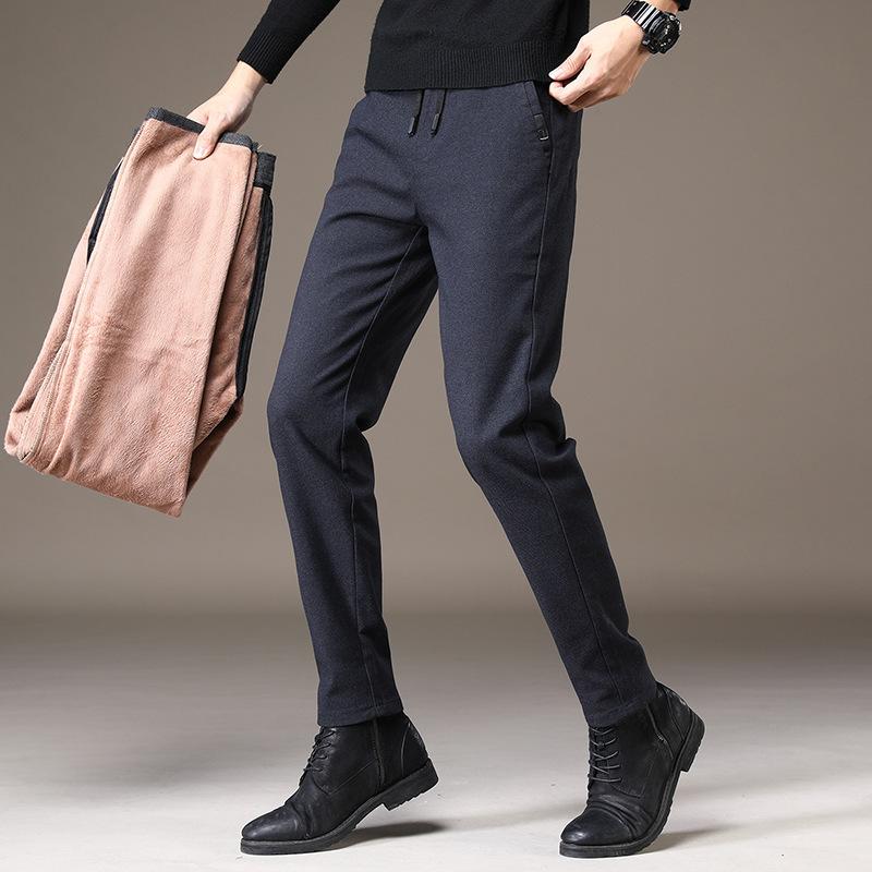 Jesienne i zimowe wełniane spodnie dresowe z elastycznym pasem dla mężczyzn, proste, luźne, wszechstronne, długie spodnie z przetarciami