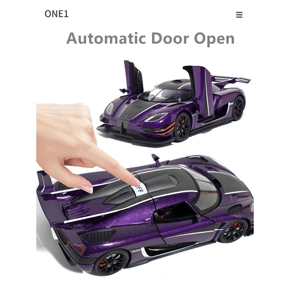 1/24 Koenigsegg ONE 1 Model sportovního auta z hliníkové slitiny Odlévaný kovový model závodního auta Vysoká simulace Zvuk a světlo Dětské hračky Dárek