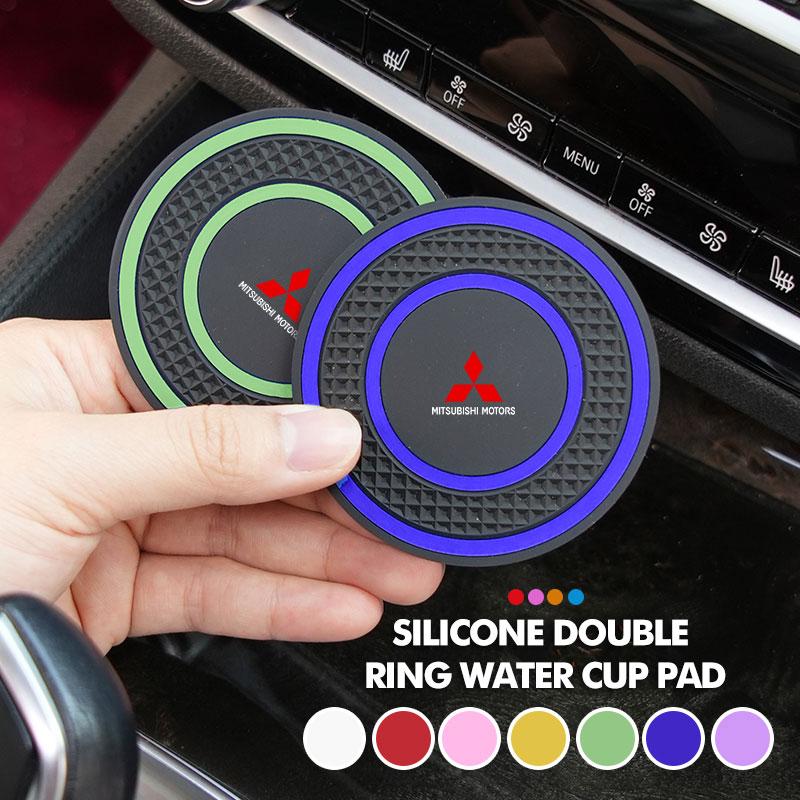 dnsh2 For Mitsubishi 2pcs Car Interior Coaster Non-Slip Water Cup Mat Waterproof Pad Lancer ASX Pajero Mirage Attrage Xpander