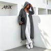 Women Outdoor Coats Long Hooded Jacket for Fall Winter, Loose Oversized Casual Autumn Zip-Up Outerwear Coat, Solid Color Tunic Hoodie Top with Pockets