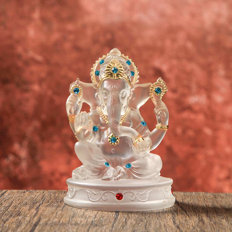 Thai Style Elephant God Resin Ornament: Southeast Asian Buddha Statue with Water Glaze 10.5 cm Height прозрачный