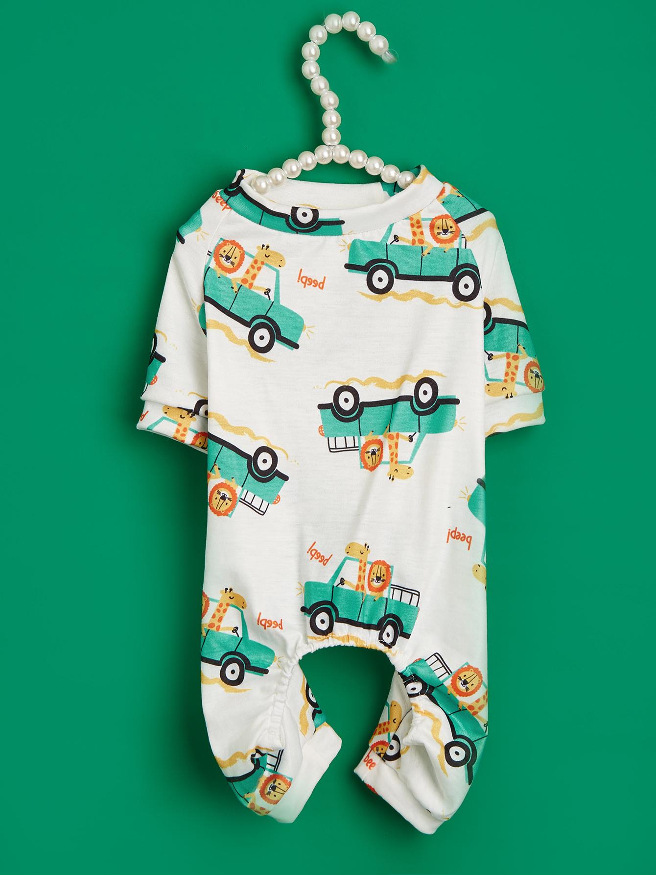 

Dog Pajamas Pjs Spring Summer Dog Clothes for Small Dogs Girl Boy , Cute Fox Pattern Puppy Clothes Doggie Onesies Cat Pet XS（old） белый