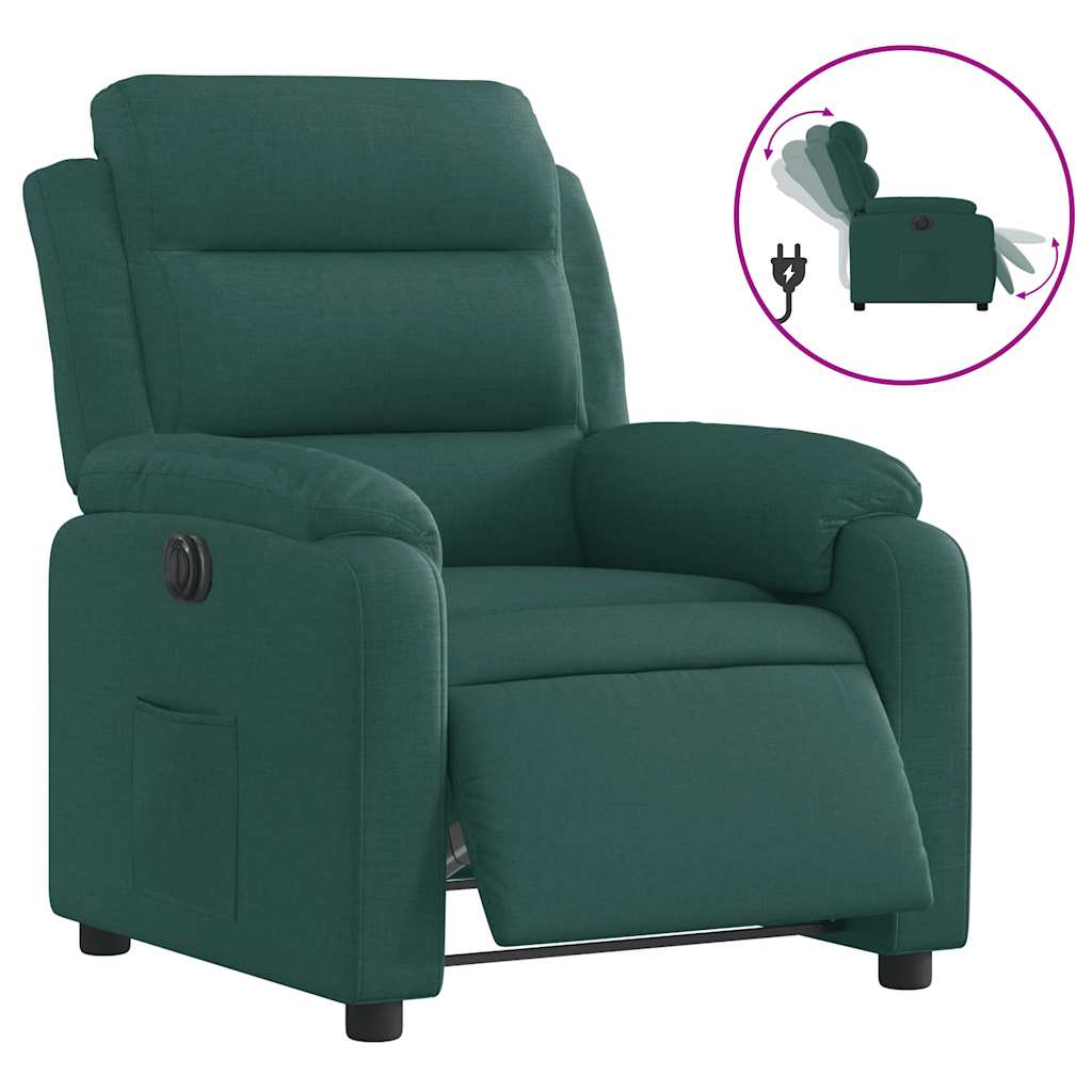 Electric Recliner Chair Dark Green Fabric