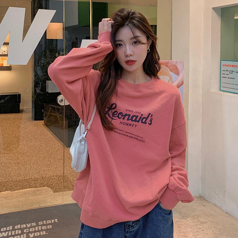 Harajuku Wind Sweater Female Ins Loose Casual OVER Tops Hong Kong Wind Bottoming Shirt Student Fashion Retro Versatile Sweatshirt M