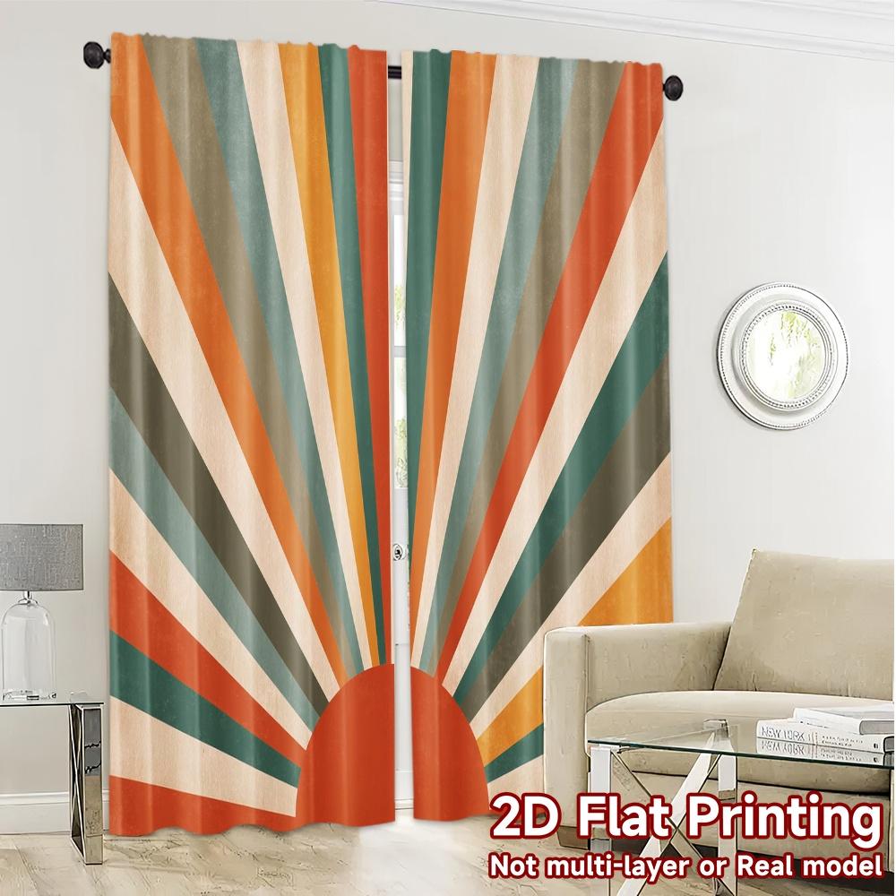 2pcs   2D FLAT PRINTING Curtains (Without Rod) Retro Sunrise(1) Modern Curtain Fabric Yarn Curtains Decorations Outdoor Suitable