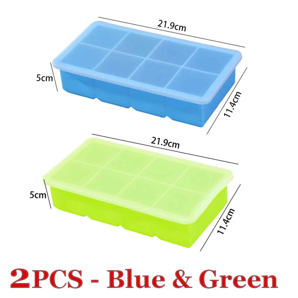 8 Grid Large Ice Cube Trays Silicone Easy-Release Flexible Ice Cube Molds with Lids Big Square Ice Tray for Whiskey and Cocktail
