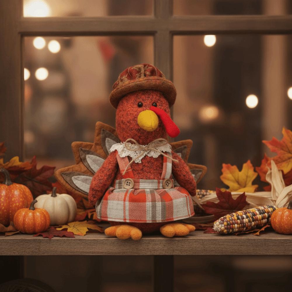 Rustic Thanksgiving Plush Turkey Doll Creative Stuffed Turkey Toy Harvest Festival Decor