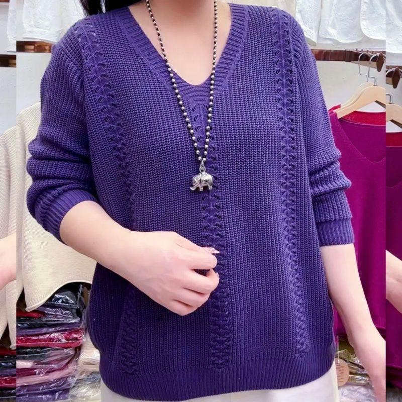

Plus Size V-neck Knit Sweater Summer Thin Sweater Women XS фіолетовий