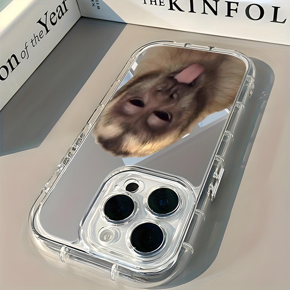 Funny Monkey Pattern Back Mirror Phone Case For iPhone 17 16 15 14 13 12 11 Pro Max 7 8 Plus Air X XR XS Soft Shockproof Cover