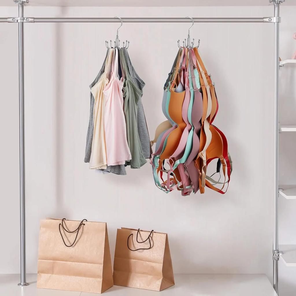 Rotatable Hanger Bra Organzier for Closet Large Capacity Sport Bra Holder Metal Space Saving Closet Organizers and Storage