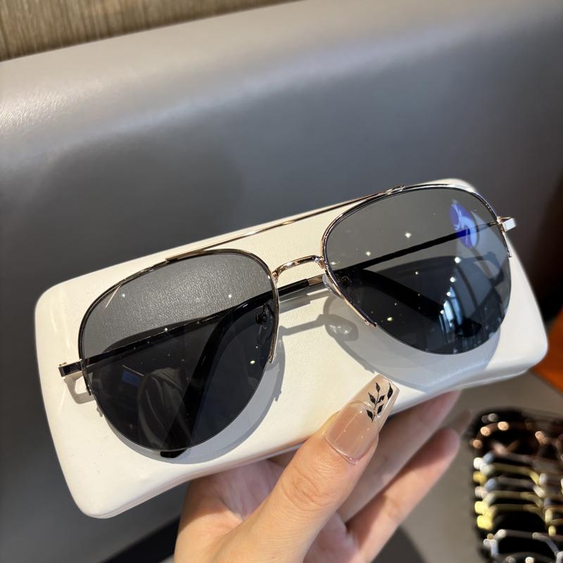 Pilot Sunglasses Half Frame Men And Women Versatile Big Faces Make People Look Thinner Driving Use UV Anti-Toad Eyeglasses Personality