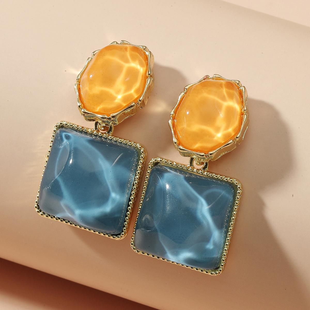 New Geometric Square Drop Earrings Blue White Contrasting Water Wave Pattern Luxury Hoop Earrings for Women Girl Jewelry Gifts