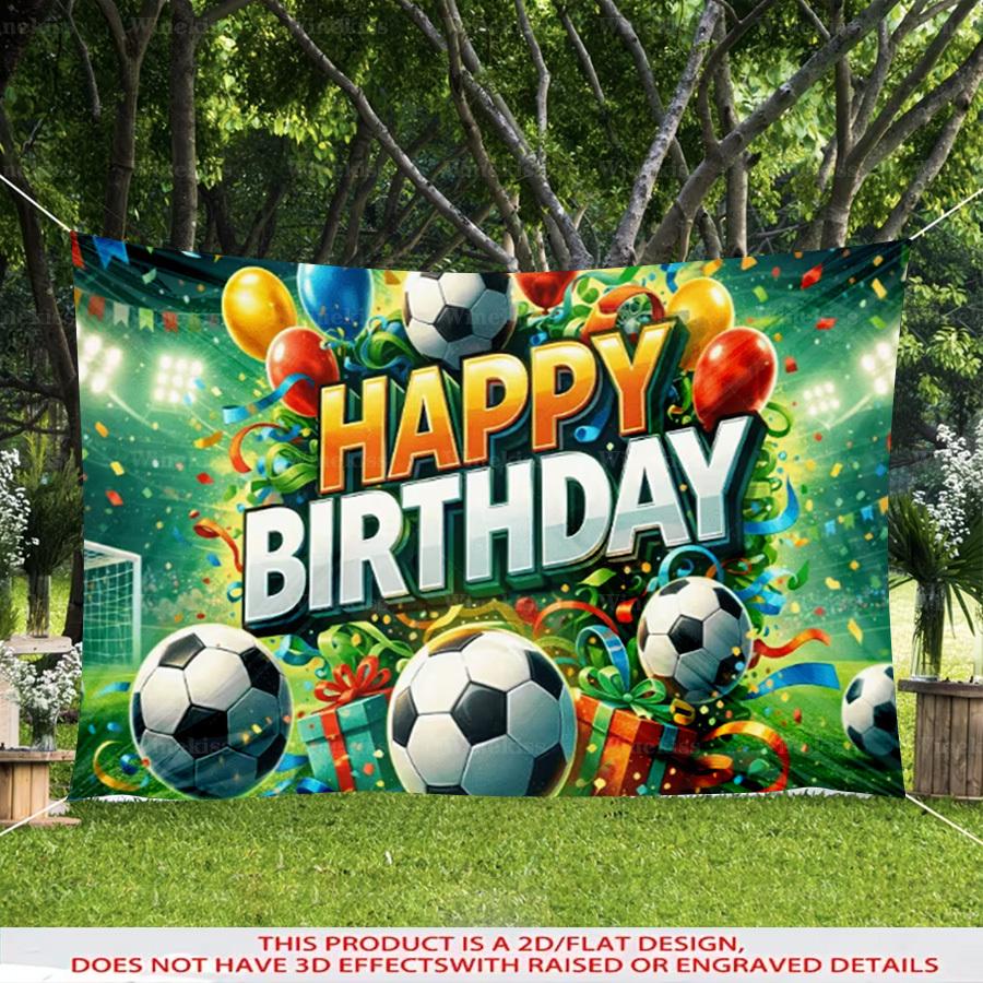 1pc 2D Flat Soccer Theme Birthday Banner Party Decor Backdrop For Garden Patio Indoor Outdoor Celebration Scene Birthday Party Photo Decor
