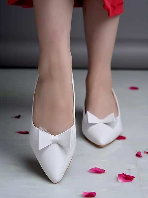 Shoetopia Women's Pointed Toe Ballet Flats | Elegant Slip-On Dress Sandal with Bow Detail | Comfortable Office, Party & Casual Footwear
