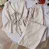 Summer Two Piece Set Women Striped V Neck Lace Up Sleeveless Blouse High Waist Wide Leg Pants Suits Sweet Casual Tracksuits