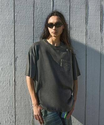 Peullukeu Rivet Pocket Pigment Workwear Short Sleeve T-Shirt Dark Grey Fst739