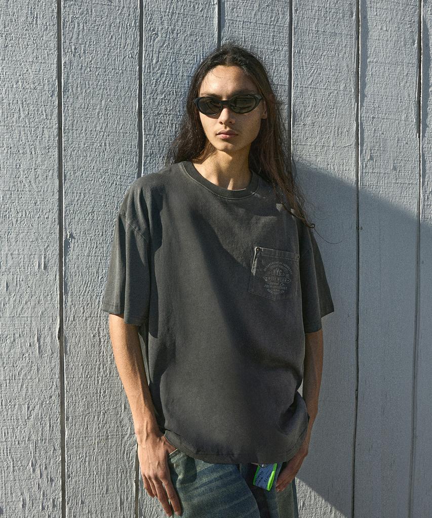 Peullukeu Rivet Pocket Pigment Workwear Short Sleeve T-Shirt Dark Grey Fst739