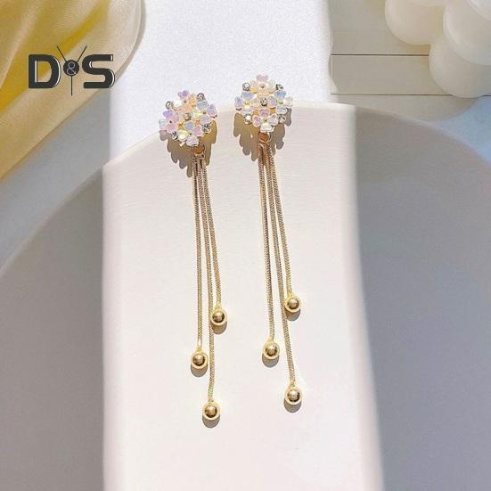1 Pair Women Hanging Earrings 3D Clover Shape Tassel Faux Crystal Electroplated Anti-allergy Lightweight Ear Decoration Jewelry Party Prom Long