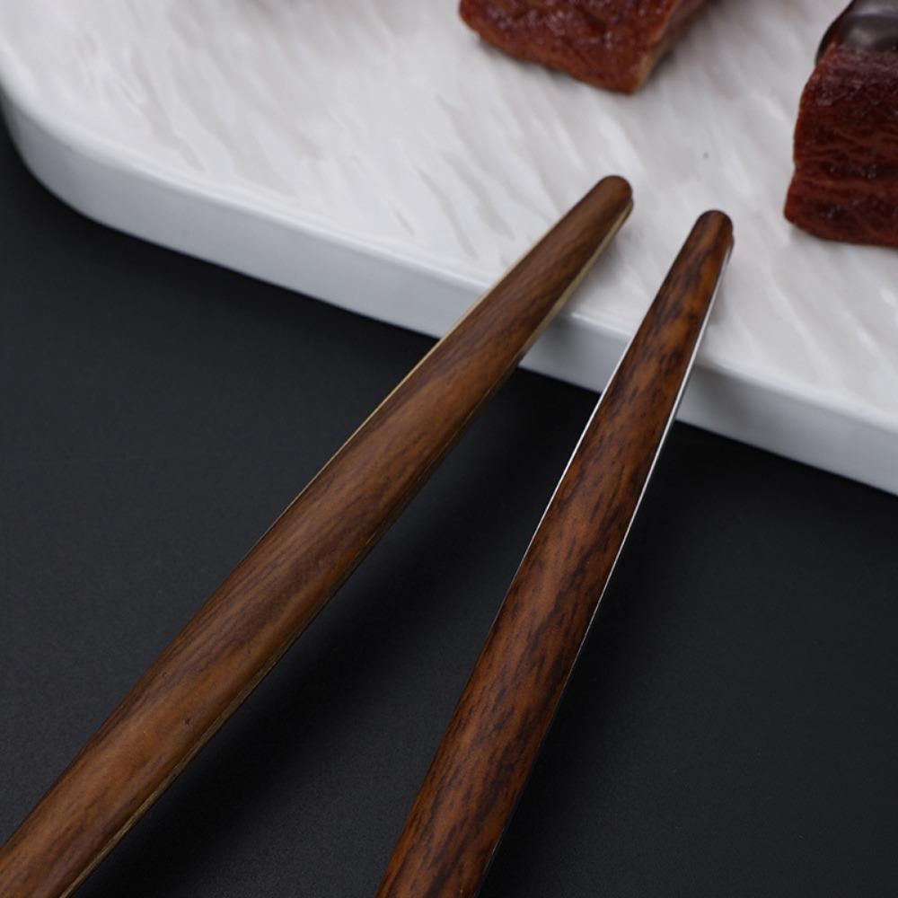 4/5pcs Imitation Wooden Handle Kitchen Dinnerware Set Gold/Silver Dessert Tableware  Family Dinner