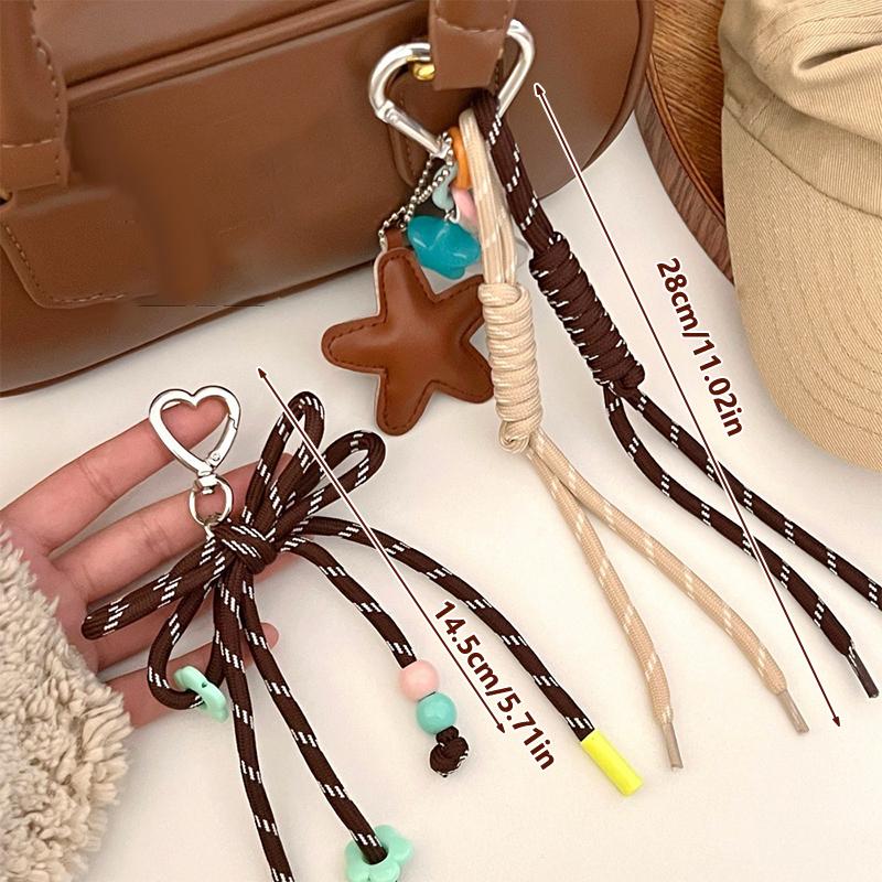 Creative Ins Style Braided Colorful Rope Keychain Trendy Bow Keyring For Girls Bag Pendant Backpack Hanging Decoration