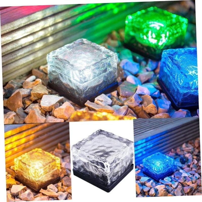 1-8PCS Solar Ice Cube Lights Glass Brick Landscape Lamps Square Glass Outdoor Pathway Garden Yard Decor Illumination