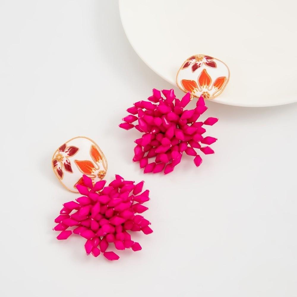 Resin Beaded Earrings Floral Floral Earrings Vintage Dangle Earrings  Party Wear