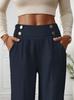 Elegante High-Waist Fließende Bodenlange Damenhose - Lockerer Gerader Schnitt, Unifarben, 2025 Design