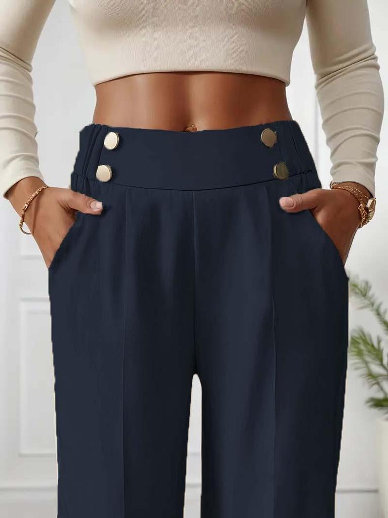 Elegante High-Waist Fließende Bodenlange Damenhose - Lockerer Gerader Schnitt, Unifarben, 2025 Design