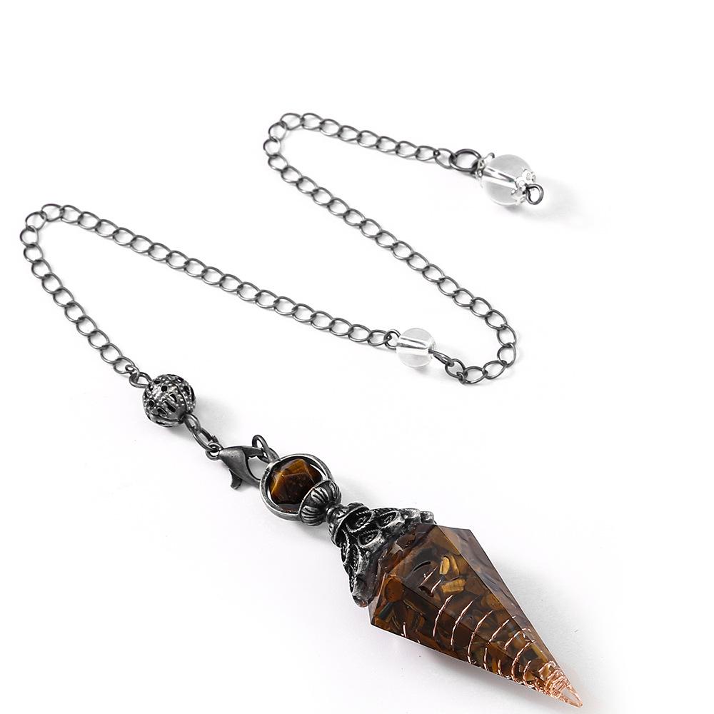 Antique Silver Seven Chakra Crystal Resin Pendulum with Semi-Precious Chips Pendant