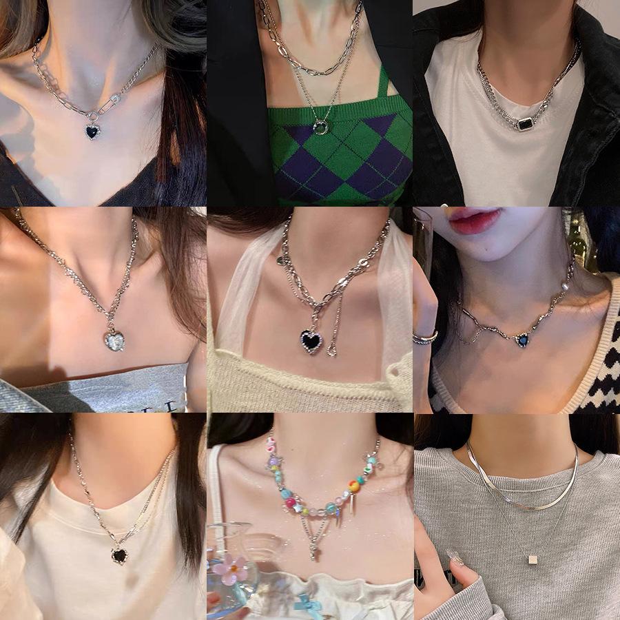 Fashionable Women Collarbone Y2K Zircon Necklace Double Layered Necklace Daily Casual Cocktail Party Choker