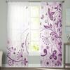 Flowers Butterfly Branches Purple White Tulle Window Treatment Sheer Curtains for Living Room the Bedroom Curtains Decoration