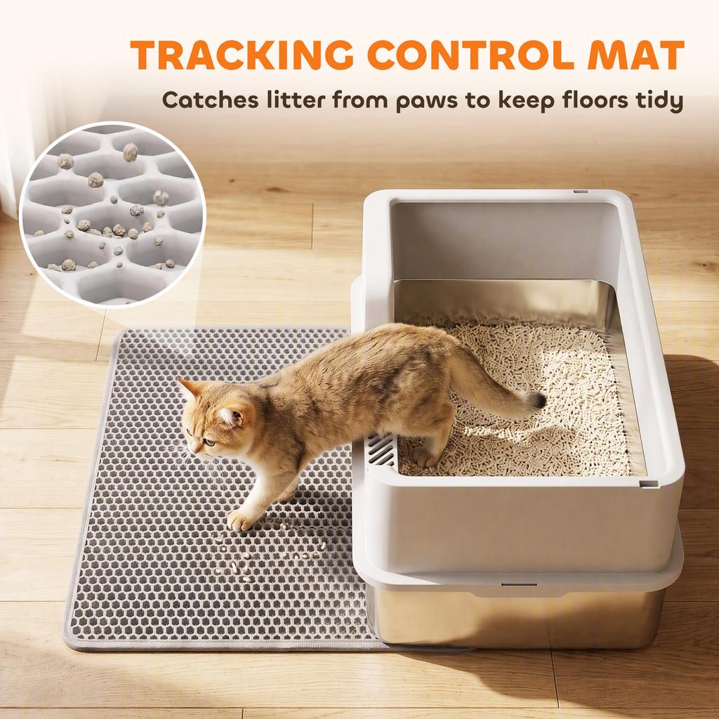 XL Stainless Steel Cat Litter Tray with Lid Up To 8 Kg Light Grey