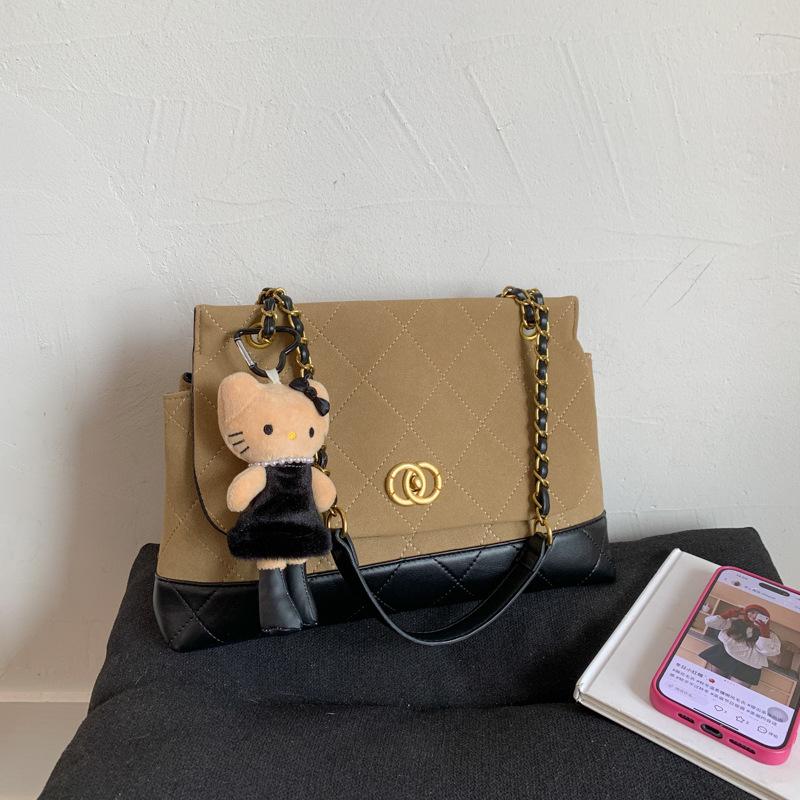 

Xiaoxiangfeng rhombus chain bag women s 2025 new retro matte leather shoulder messenger bag large-capacity underarm bag No pendant хаки