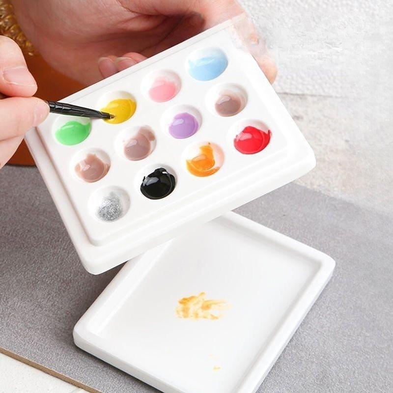 

12 Holes Dental Lab Equipment Porcelain Mixing Tray With Cover Watering Moisturizing Plate Ceramic Palette