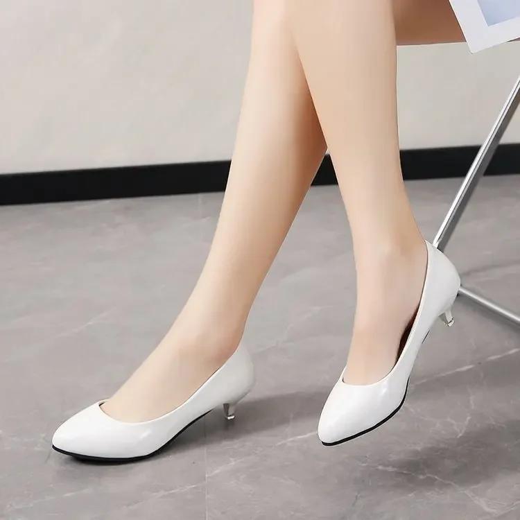 Fashion Office Work Pumps Women Shoes Elegant Heeled Women Stiletto Party Pointed Toe Pu Patent Leather Thin Heels Shoes