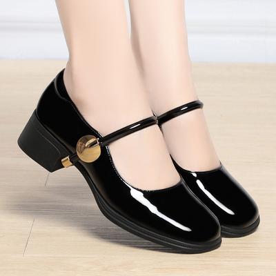 Fashion Block Heels for Women Pumps Lolita Shoes Square Toe Sandals Ladies Chunky Black Mary Jane Retro Metalic Leather African Sexy