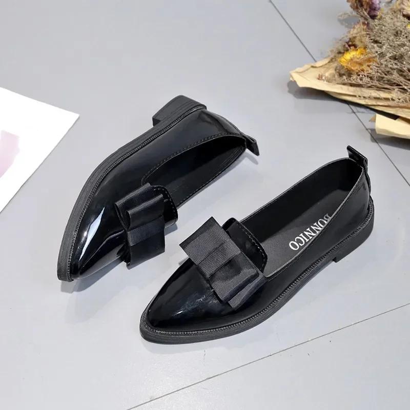 Fashion Women's Loafers Bow Pointed Toe Flat 2024 New Shoes for Women Patent Leather Shallow Mouth Casual Comfortable Ladies Shoes
