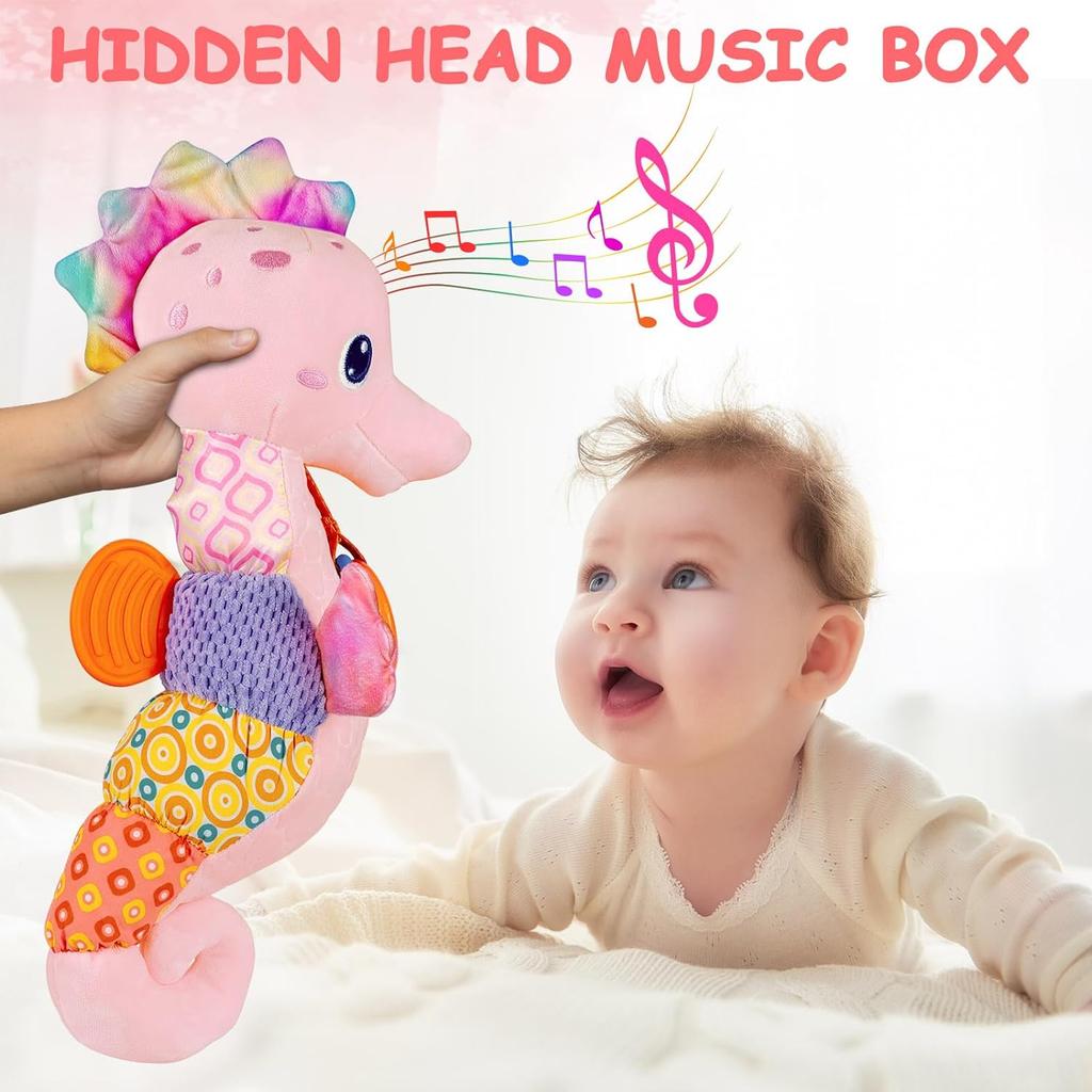 Baby Seahorse Musical Rattles Toys Infant Stuffed Animals Soft Toy with Bright Colors Crinkle Sound Paper Newborn Toys Gifts