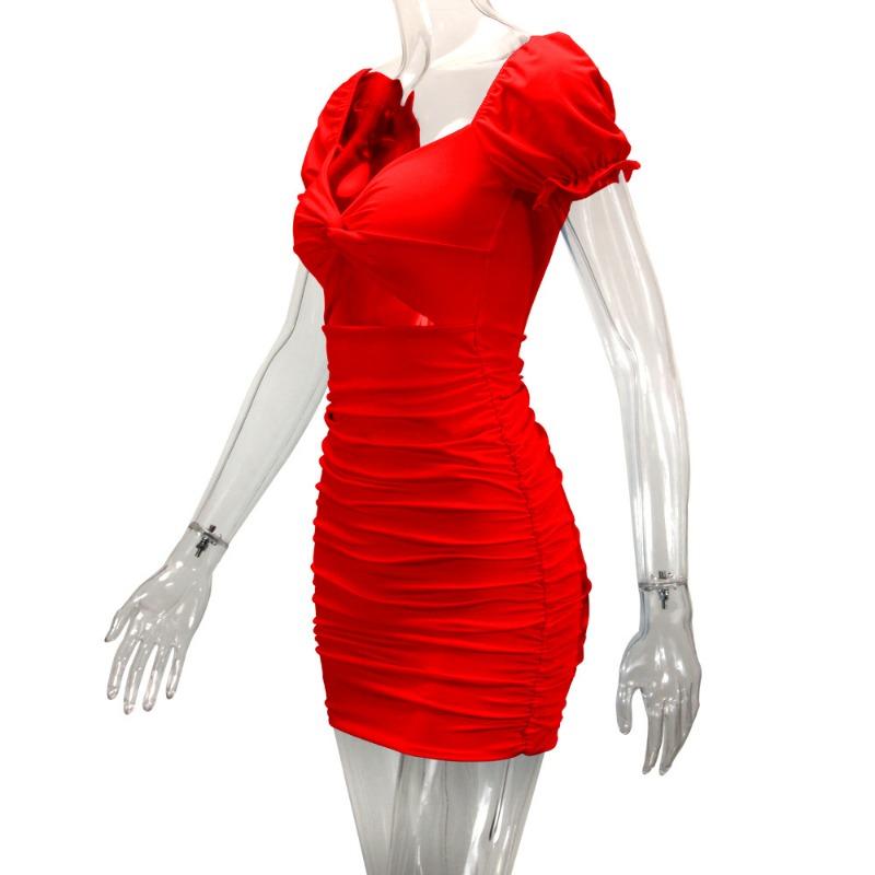 Women's Sexy Fashion Hollow Pleated Puffle-sleeve Hip Dress