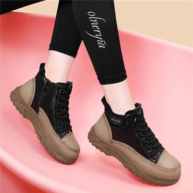 Daddy Shoes Women's Winter Women's Shoes Fleece Warm Large Cotton Shoes High Top Sneakers Versatile Casual Boots Flat Bottom