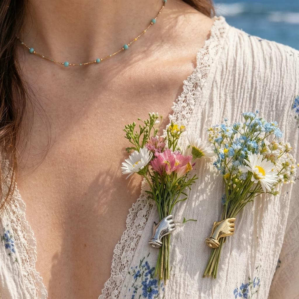 1 pz Spilla Lega Retrò a Forma di Mano per Tenere il Bouquet Stile Francese Elegante Spilla per Giacca Abito Decorazione Abbigliamento Moda