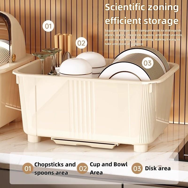 Velkokapacitní kuchyňská mísa úložný organizér odkapávač na nádobí prachotěsný úložný box odkapávač sušák na nádobí kuchyňské doplňky