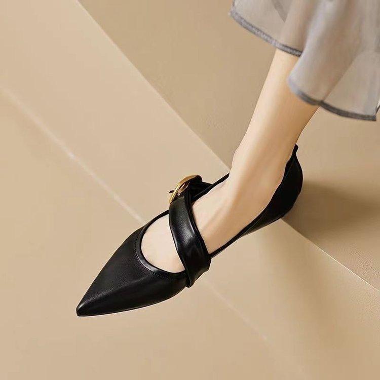 French retro Mary Jane shoes women's flat 2025 spring new one-word with pointed single shoes soft sole evening women's shoes