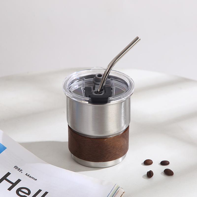 Portable Stainless Steel Outdoor Camping Mug with Wood Sleeve and Custom Logo 290ml Cup Only