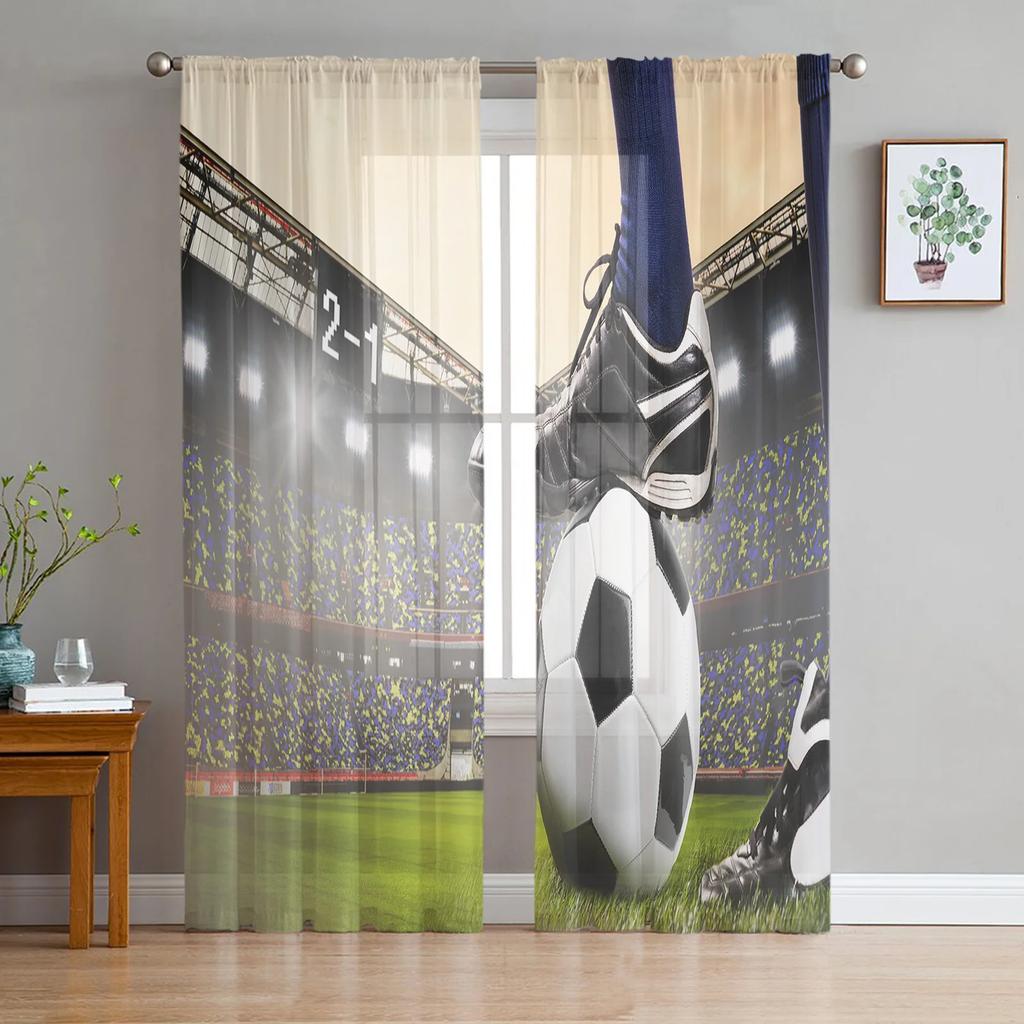 Soccer Football Game Sport Splash Ink Sheer Drapes for Living Room Decor Window Curtain for Bedroom Curtain Panels