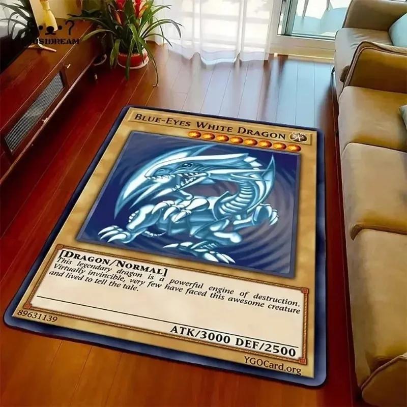 Yu-Gi-Oh Blauer Weißer Drache Anime Rutschfester Teppich Cartoon Bodenmatte für Wohnzimmer Schlafzimmer Dekorativer Bereichsteppich Perfektes Geschenk
