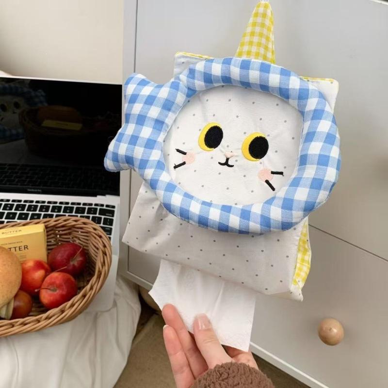 Cute Cat Tissue Bag Hanging Wall Mounted Tissue Holder Creative Tissue Box Storage Organizer For Home Bedroom Car Dormitory