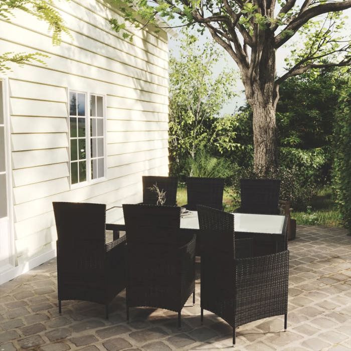 Salon de jardin - MAISON EXCLUSIVE - 7 pcs - Résine tressée noire - Cadre acier - Coussins épais amovibles