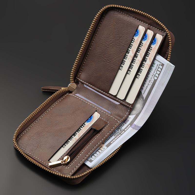 Men's Retro Simple Multi-Card Slot Polyester Zipper Wallet
